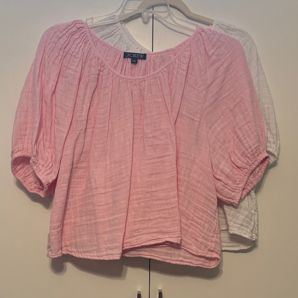 JCREW Cropped Puff Sleeve Blouse in Pink Large